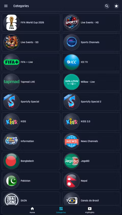 Screenshot Tab Categories